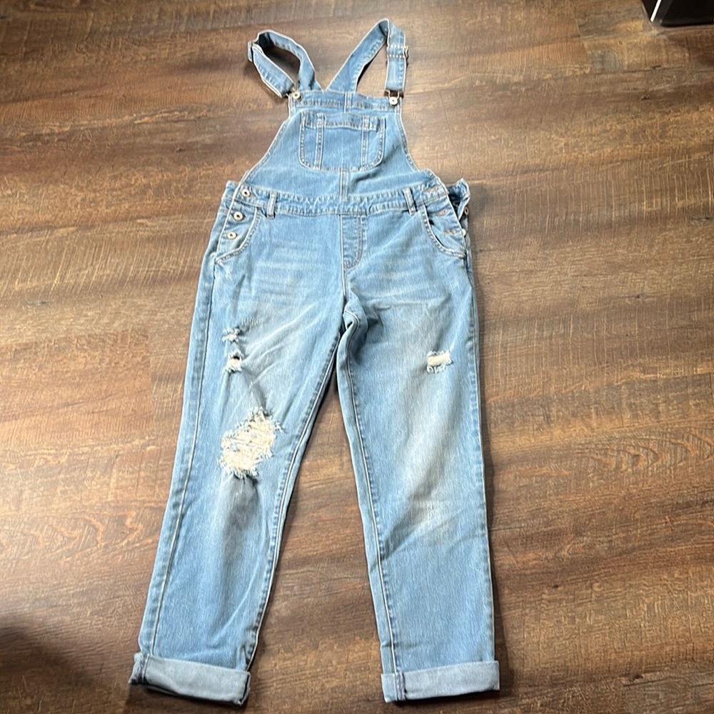 Distressed overalls
